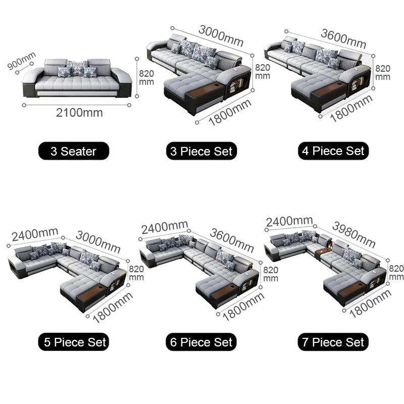 Modern Leather U-shaped Combination Sofa Bed 7-piece Furniture Living Room Fabric Velvet Sofa Home Manufacturer | Kimlud...