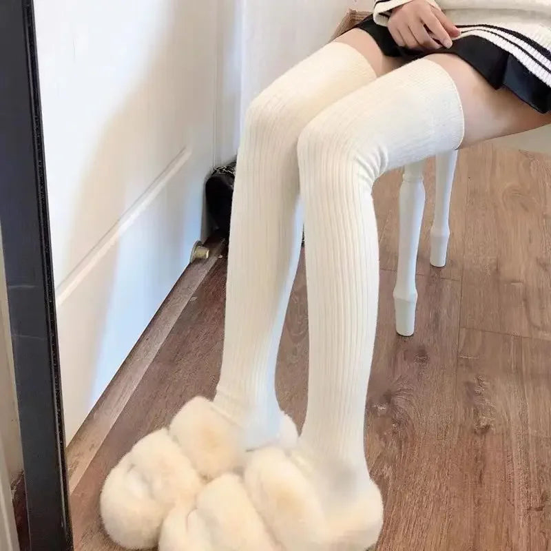 1/2pairs Women's Casual Knitted Long Socks Autumn Winter Solid Stockings Boot Calf Socks Over Knee Leggings Harajuku Lolita Sox