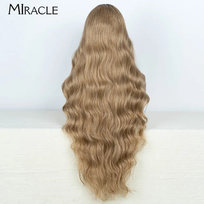 MIRACLE Synthetic 34 Inch Lace Front Wig for Women Ombre Blonde Loose Wave Wigs Famale Cosplay Wig Long Lace Wigs Wavy Fake Hair