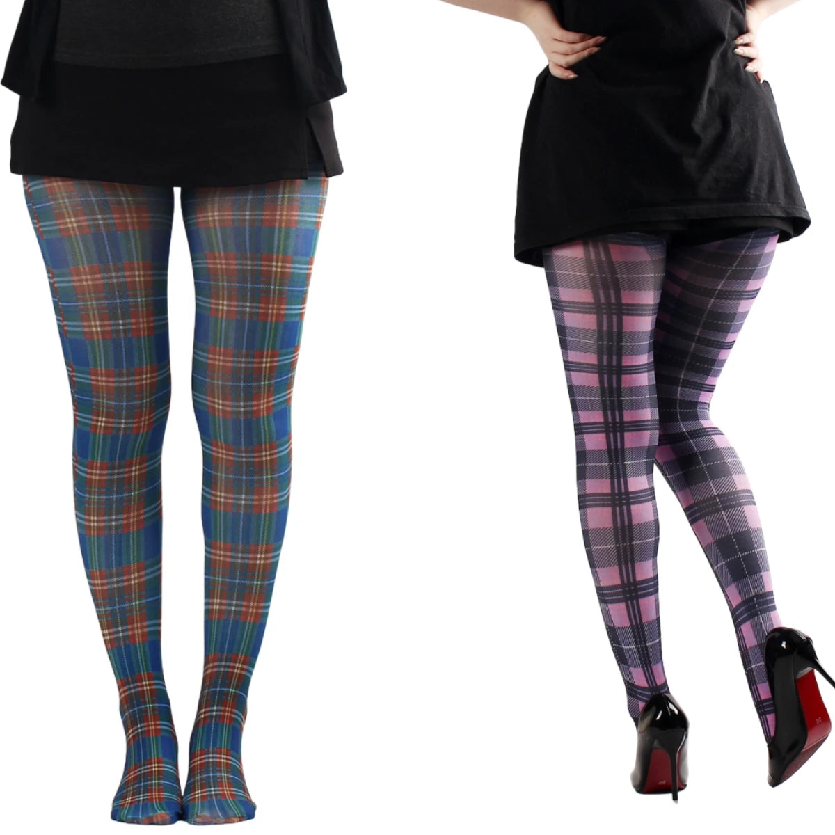 Fashion Women's Classic Tartan Semi-Opaque Pantyhose Printed Tights Red Purple Blue Green Scottish Check Pattern Tights