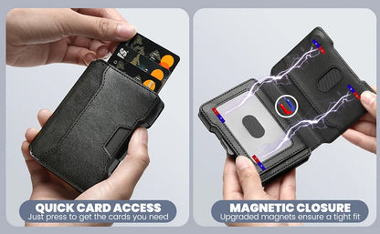 Minimalist Mens Wallet with Money Clip, Aluminum Pop Up Card Case and Leather Slots Credit Card Holder RFID Blocking Wallet
