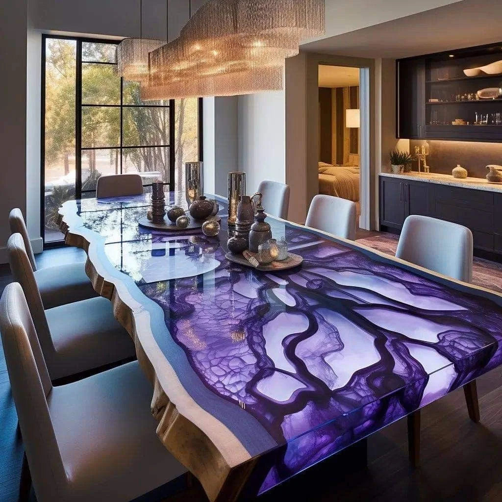 Modern Home Furniture Factory Direct Solid Walnut Wood Restaurant Kitchen River Dining Table Epoxy Resin Slab