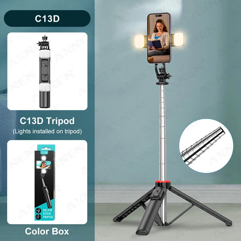 C12D/C13D Tripod for Phone and Action Camera Gopro Stand with Fill Light Remote Control for Mobile Vlog Shooting Live Recording