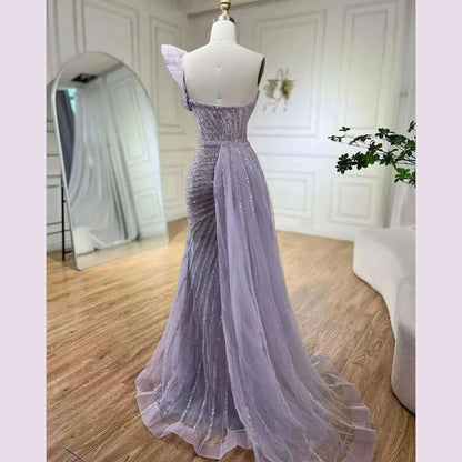 SERENE HILL Customized Lilac Luxury Beaded Mermaid Evening Dress 2025 Arabic Sexy Slit Women Occasion Party Gown CLA72277