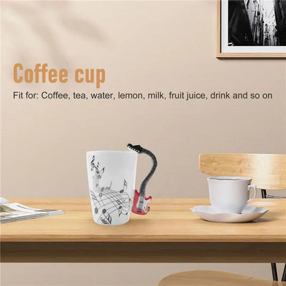 ABAH-Creative Music Style Guitar Mug Coffee Tea Milk Stave Cups With Handle Coffee Mug Novelty Gifts Red Guitar Black |...
