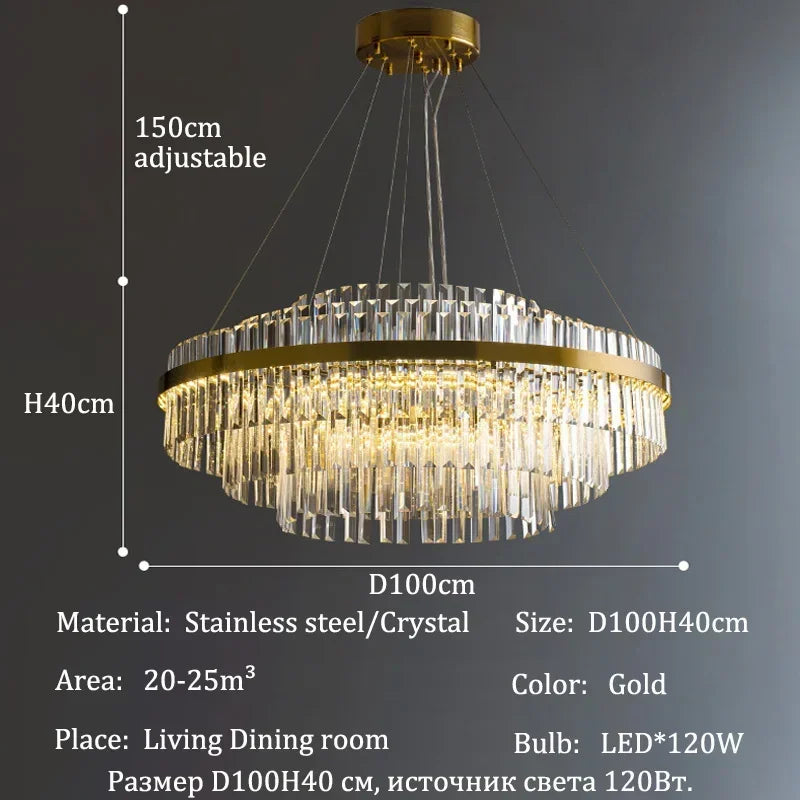 Modern Luxury Crystal Chandeliers Living Dining Room Bedroom Home Decor Pendant Lamp Duplex Villa Lustre Hanging Light Fixture - Kimlud