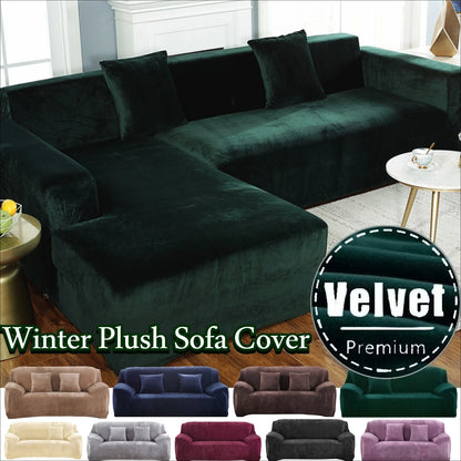 Velvet Sofa Cover Elastic Thick L Shaped Corner Sofa Slipcover for Living Room 1/2/3/4 Seater Stretch Cover for Couch Armchair - Kimlud
