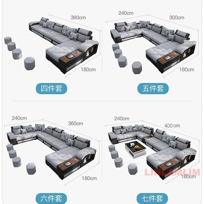 Linlamlim U-Shaped Sectional Fabric Sofa Set - Modern Living Room Furniture with Storage, Built-in Side Table, USB, and...