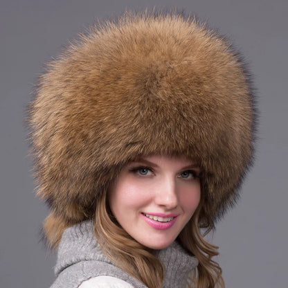 Winter fashion Bomber Trapper Hats Thick Winter Warm real Fox Fur Thick Warm Snow Caps Ear Flap Caps Russian For woman