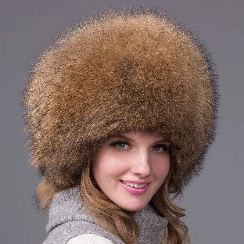Winter fashion Bomber Trapper Hats Thick Winter Warm real Fox Fur Thick Warm Snow Caps Ear Flap Caps Russian For woman