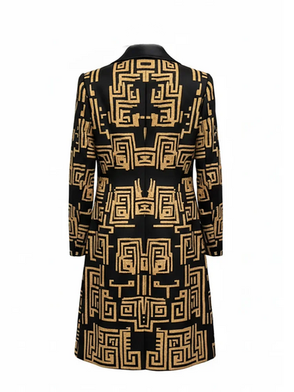 Modigirl 2026 New Spring Women's  Vintage Midi Length Coat Urban Trendy Golden Meander Print Long Jackets Pockets female