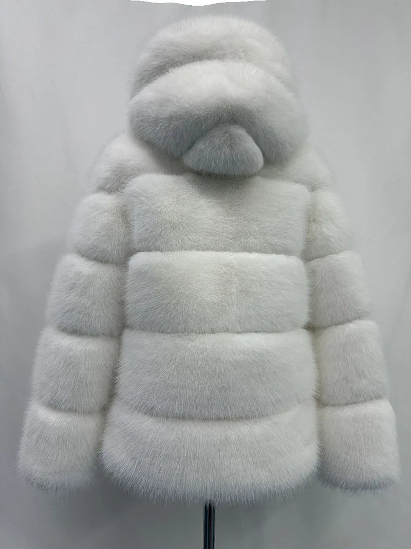 Women Hooded Thick Jackets Fur Faux Solid Zipper Coat Long Sleeve Cardigan Spliced Hoodies Warm Streetwear Coats Winter