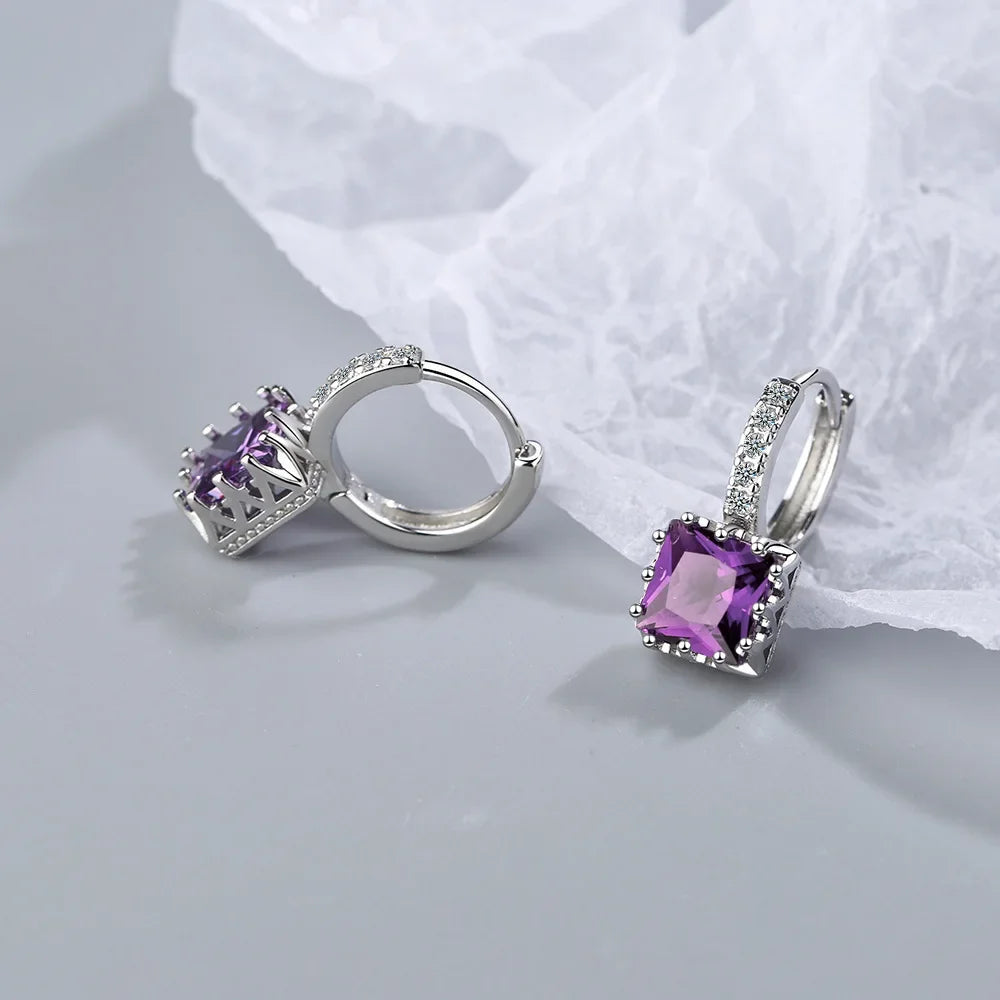 Silver Color Square Zircon Earrings for Women Girl Simple Korean Fashion 925 Silver Needle Ear Buckles Earring Trendy Jewelry