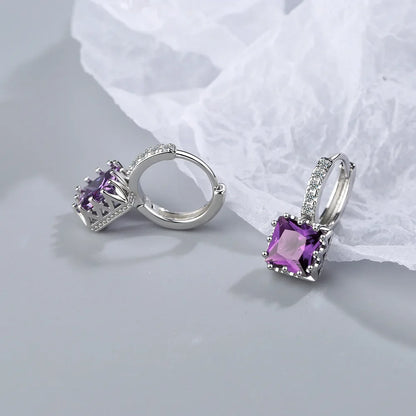 Silver Color Square Zircon Earrings for Women Girl Simple Korean Fashion 925 Silver Needle Ear Buckles Earring Trendy Jewelry