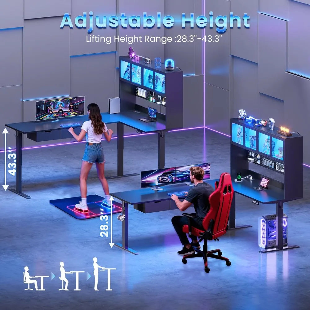 SEDETA 68.9 Standing L Shaped Gaming Desk, Office Computer Desk with Storage Hutch and Drawers, Stand Up Corner Desk...