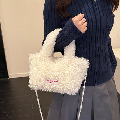 Korean Style Winter Bag Soft Fluffy Handbag Women's Bag Khaki Plush Crossbody Bag Versatile Bolsas Feminina Warm Lamb Wool Totes