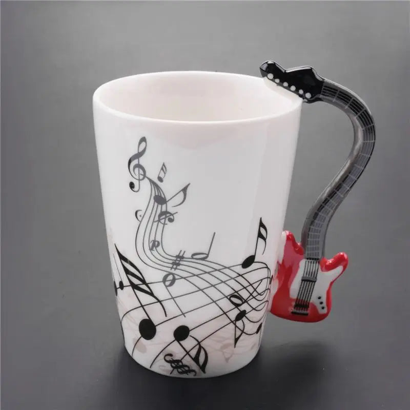 ABAH-Creative Music Style Guitar Mug Coffee Tea Milk Stave Cups With Handle Coffee Mug Novelty Gifts Red Guitar Black |...
