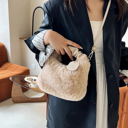 Plush Shoulder Bags for Femme Luxury Designer Soft Winter Ladies Clutch Purse Handbag Fashion Female Crossbody Underarm Bag