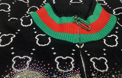 Fashion Bear Diamonds Side Stripe Pant Sets Women Autumn Tracksuit Zipper Sweater Loose Casual Two Piece Sets Womens Outifits - Kimlud