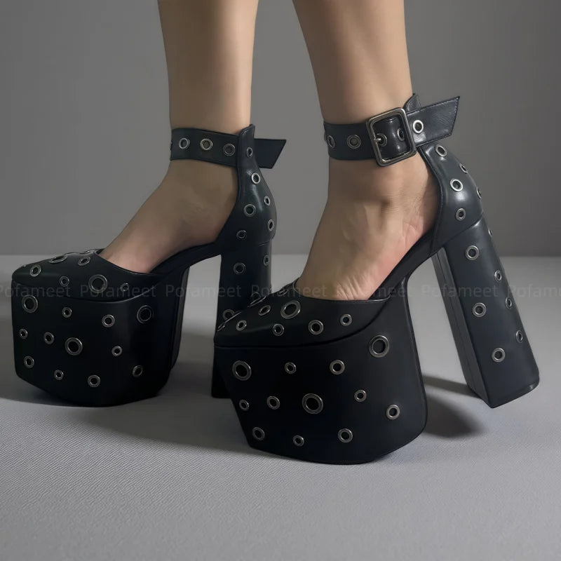 Women Pumps High Heel Sandals Platform Shoes Pointed Toe Elegant Chunky Heels Ankle Buckle Black Sexy High Heels Mary Janes
