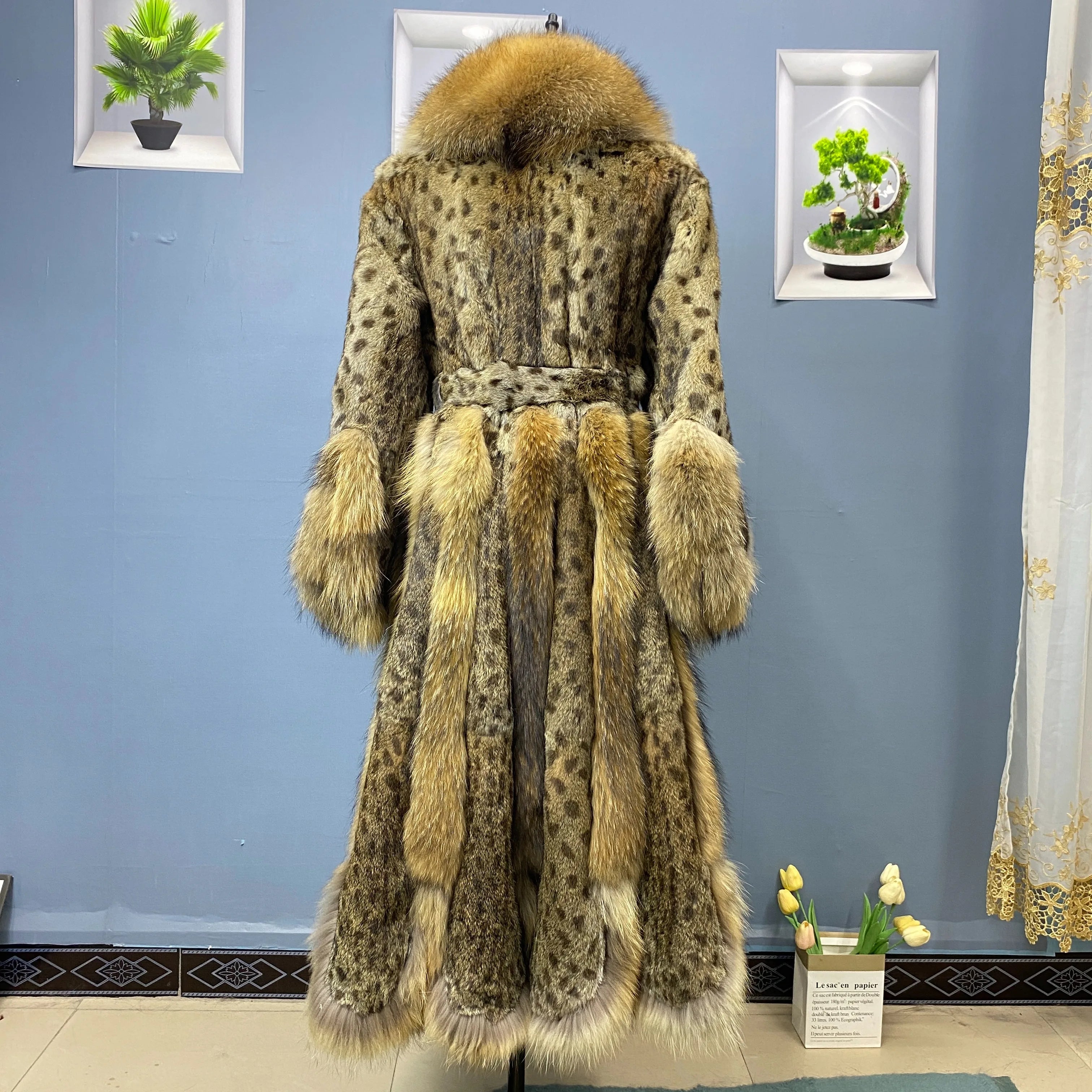 Winter women's nine-tailed fox fur whole skin raccoon fur lengthened personality catwalk fashion skirt jacket