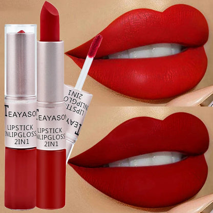 1Pc Long Lasting Velvet Matte Lipstick Double Head Lip Gloss Non-stick Cup Lip Gloss Waterproof 2 in 1 Matte Red...