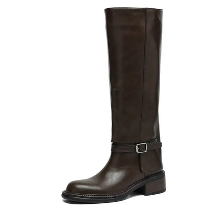 MORAZORA Genuine Leather Boots Women Square Mid Heels Black Brown Winter Boots Fashion Handmade Knee High Boots Ladies Shoes