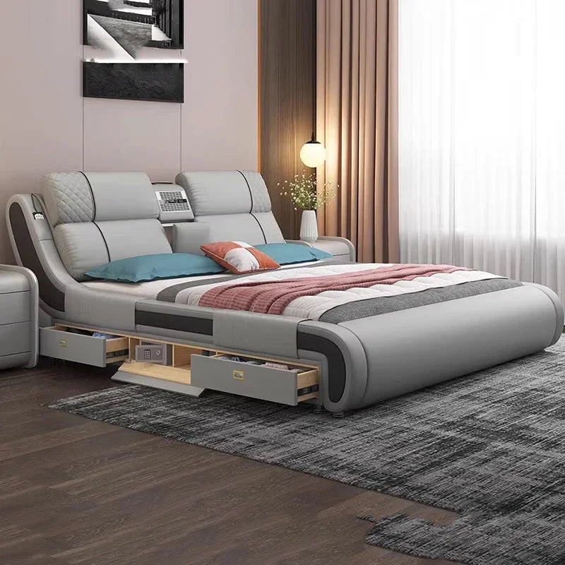 Modern Simple Massage Bed Luxury Water Proof Design Bedframe Double Bed Smart White Nordic Furniture | Kimlud Luxury Bed