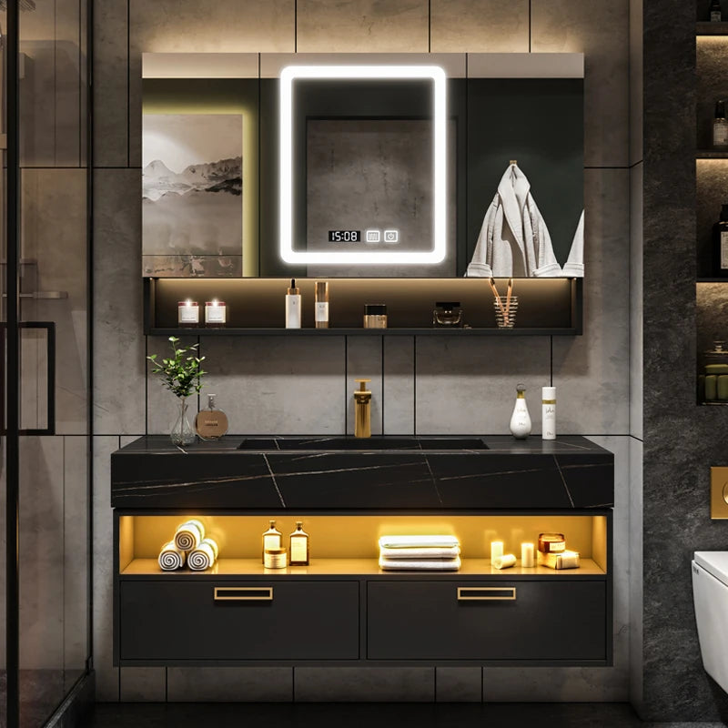 Bathroom Furniture Solid Wood Cabinet With Sink Wash Basin With And Mirror Vanity Toilet Simple Modern Washbasin Light Luxury Sl - Kimlud