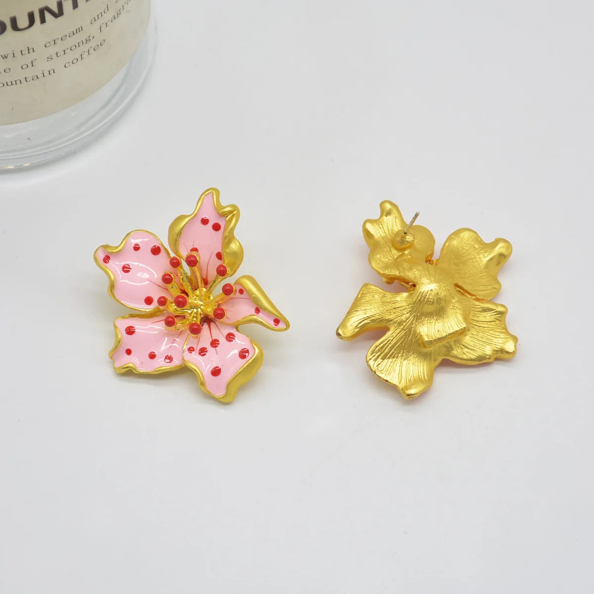 HUANZHI Enamel Pink Flower Stud Earring Irregular Petal Vintage Drip Oil Elegant Sweet Jewerly Gift for Women Girls