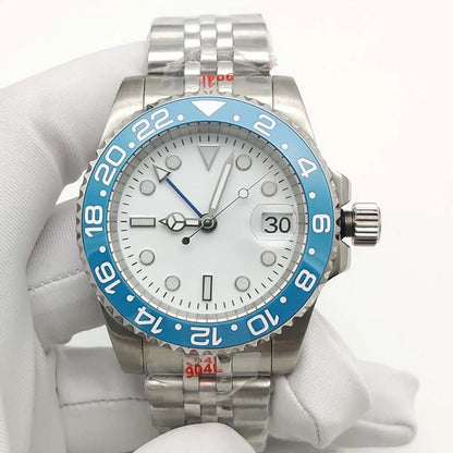 Men's New Elegant White GMT Watch, NH34 Movement, Sapphire Glass, Stainless Steel Waterproof Men's Mechanical Watch