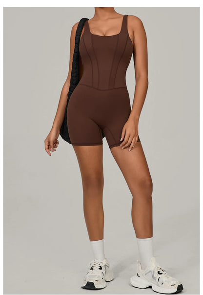 Women's Sports Suit Adjustable Shoulder Strap Jumpsuit One Piece Halter Sleeveless Bodysuit Short Jumpsuits Push Up Sportswear