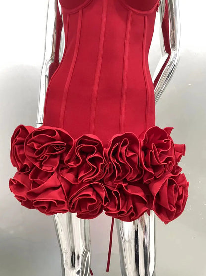 Red Color Women Sexy Strapless Ball Gown Mini Dress Celebrity Red Carpet Fashion Evening Party Celebrate Dress Wholesale
