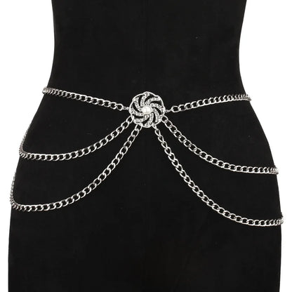 versatile multi-layer disc inlaid with diamond pearl waist chain new style tunic decorative metal belt for women - Kimlud
