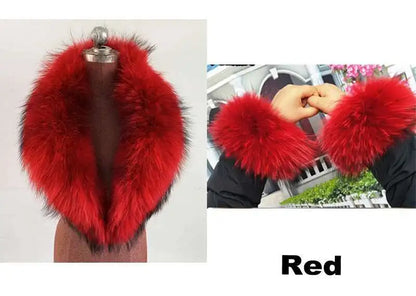 Elegant Luxury Raccoon Fur Collar Cuff Set Large Size 100% Real Fur Scarf Thick Warm Ladies Shawl Coat Collar Women Winter