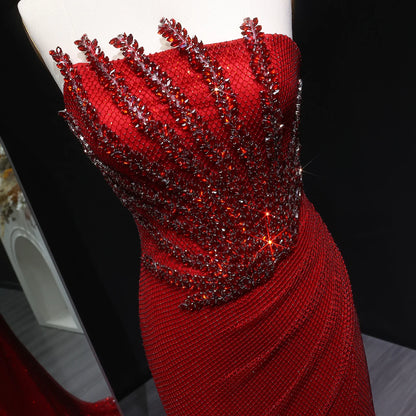 Sharon Said Stunning Crystal Dubai Caramel Mermaid Evening Dress with Slit for Luxury Wedding Prom Party Gowns SS528 Customized - Kimlud