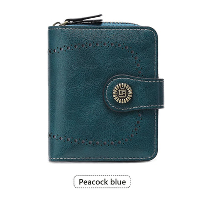 Retro Hollow-Out Short Purse for Women, Multi-Card Zipper Wallet, Europe and America Fashion, New