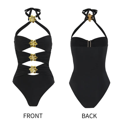 2025 Hot Sale Flower Women One Piece Swimsuit With Skirt Sexy Cut Out Swimwear Mujer Monikini Bathing Suit Lady Beach Suit