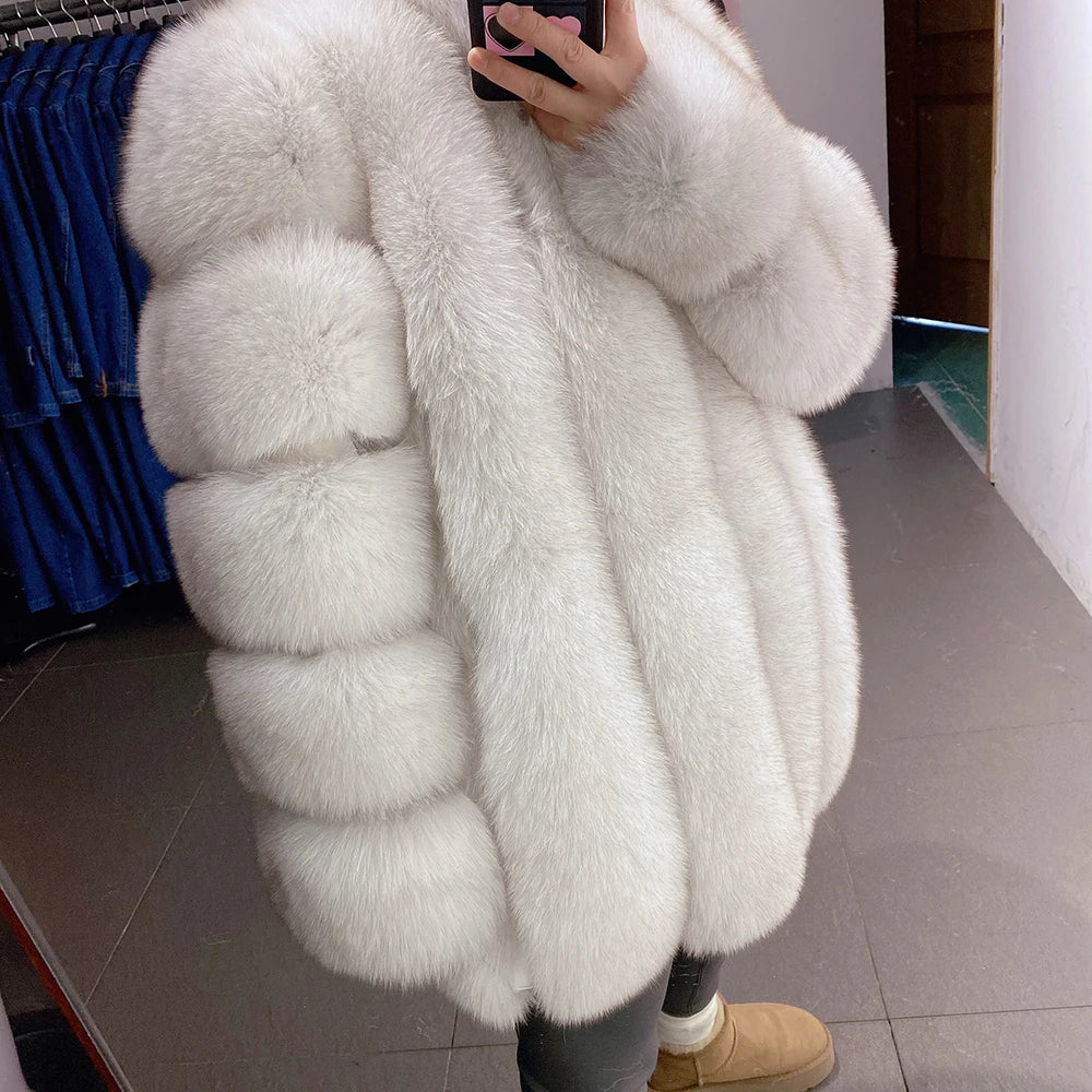 YOLOAgain Women's Stand Collar Real Fox Fur Jacket Natural Fox Fur Coat 2024 Winter - Kimlud