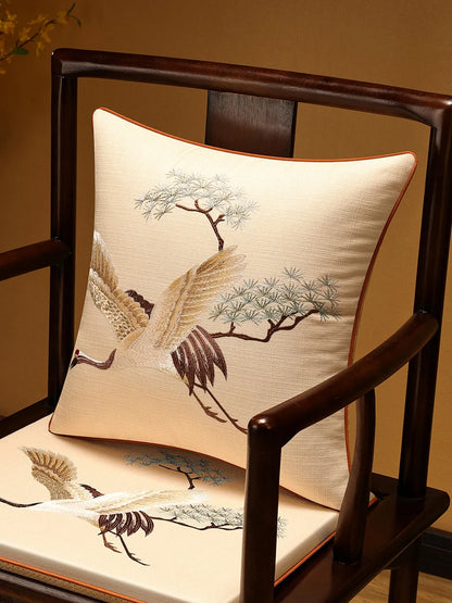 Embroidered Chinese Luxury Cushion Cover 45x45cm Elegant Crane Decorative Linen Pillowcase Living Room Sofa Autumn Pillow Covers
