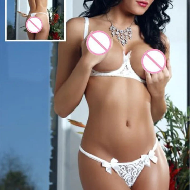 Sexy Fancy Bow Tie Underwear Women Sexy Lingerie Lace Hollow Out Bra Set Erotic Bikinis Porn 2Piece Sex Set Transparent Clothes