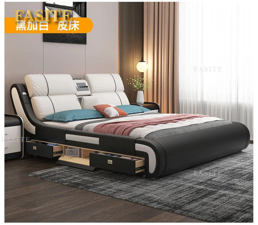 Modern Simple Massage Bed Luxury Water Proof Design Bedframe Double Bed Smart White Nordic Furniture | Kimlud Luxury Bed
