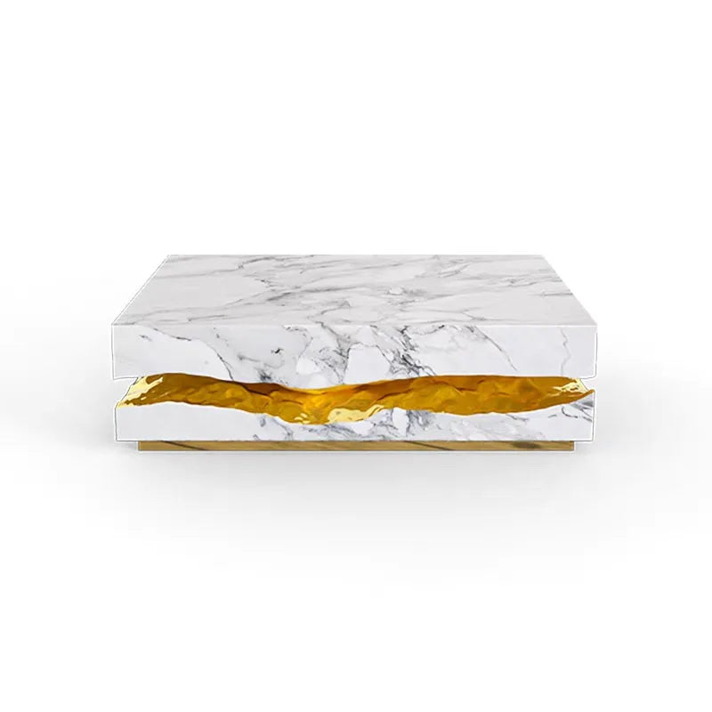 Italian Luxury Freeform Coffee Table w/ Metal Base -Designer Marble Top & Waterproof Surface for Villa Mansion Living Room Decor - Kimlud