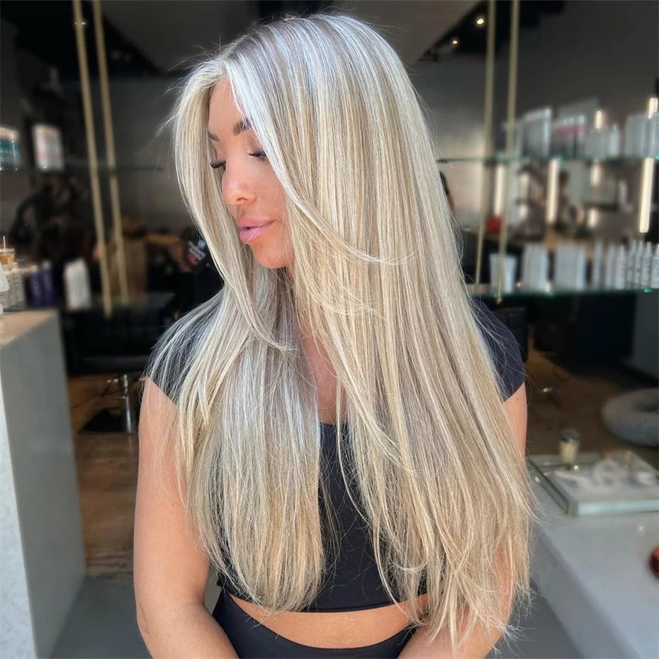 Ash Blonde Highlight Lace Frontal Wig Pre Plucked 13x6 Transparent Lace Front Human Hair Wigs For Women Bone Straight Lace Wigs