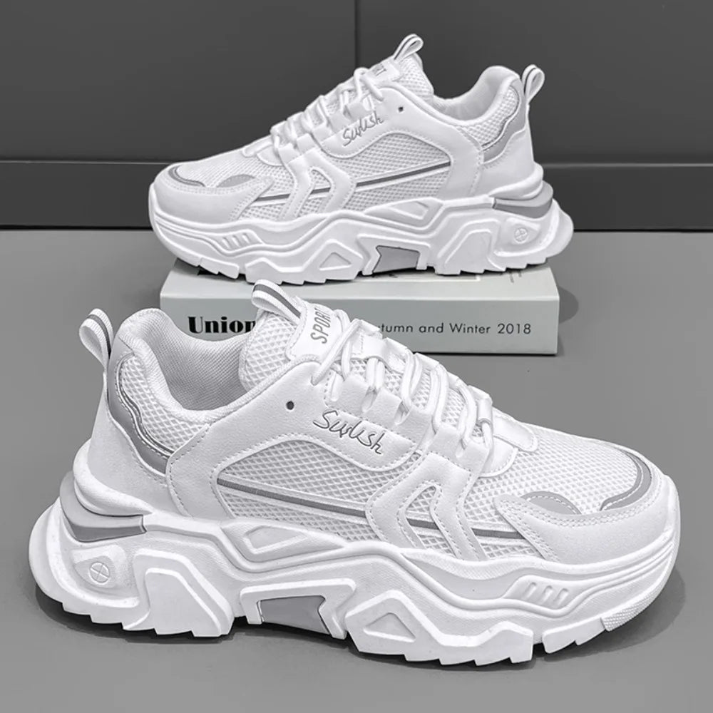 New Fashion Mens Thick Sole Platform Sneakers Breathable Mesh Lightweight Low Top Dad Shoes Casual Sports Walking Shoes - Kimlud