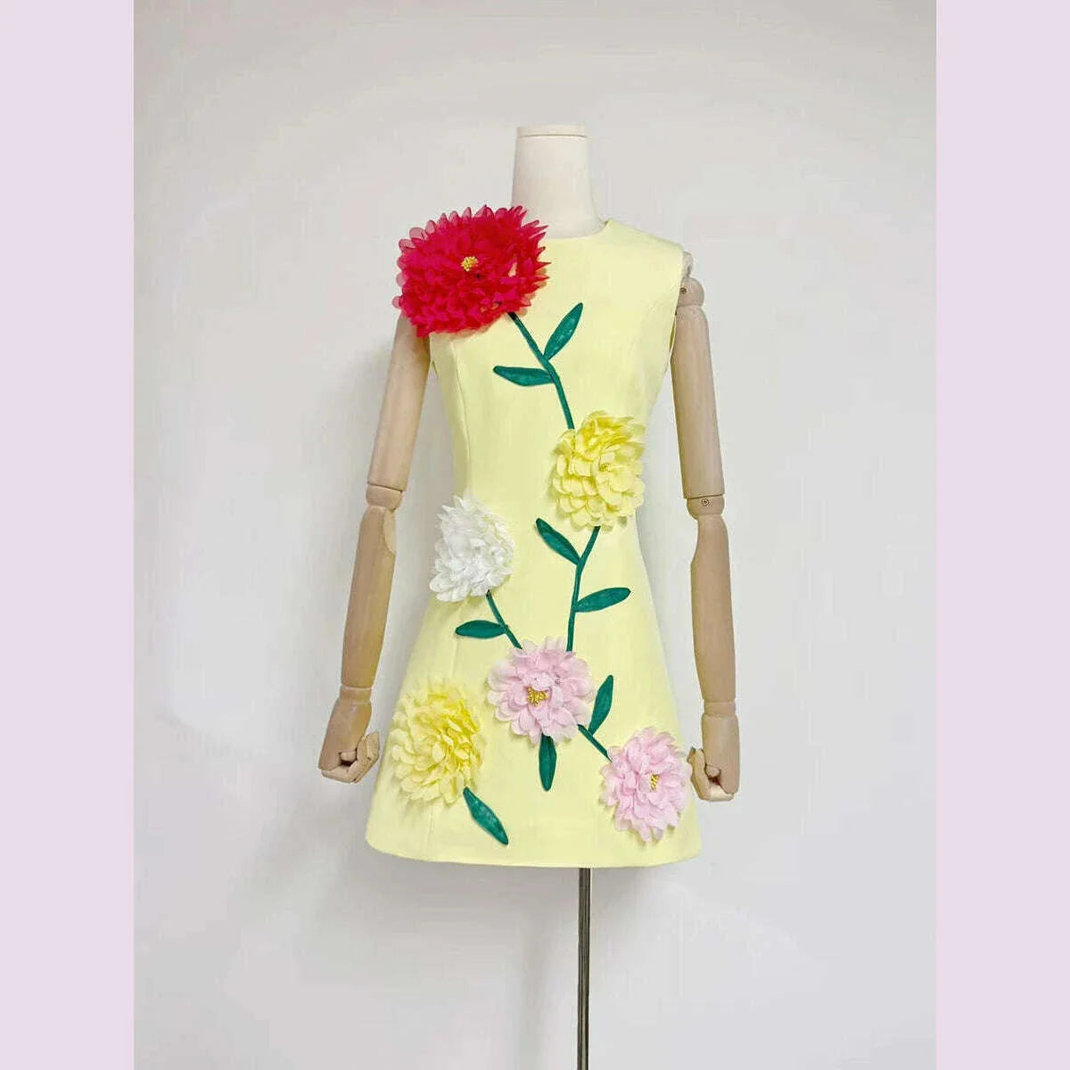 TWOTWINSTYLE hit color spliced appliques slimming dresses for women o neck sleeveless high waist temperament mini dress female