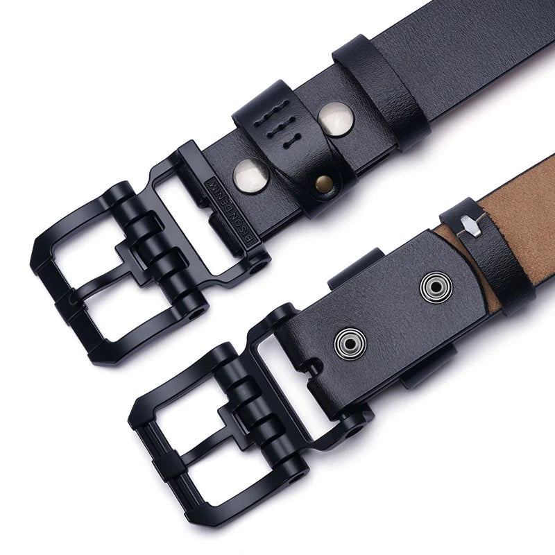 BISON DENIM Luxury Designer Belts for Men Vintage High Quality Cow Spilt Genuine Leather Pin Buckle Waist Strap Belt for Jeans