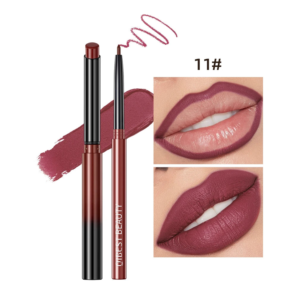 QIBEST Matte Nude Lipstick Pen Long Lasting Lipliner Lip Pencil Waterproof Lip Liner Contour Sexy Red Lip Makeup Set For Women