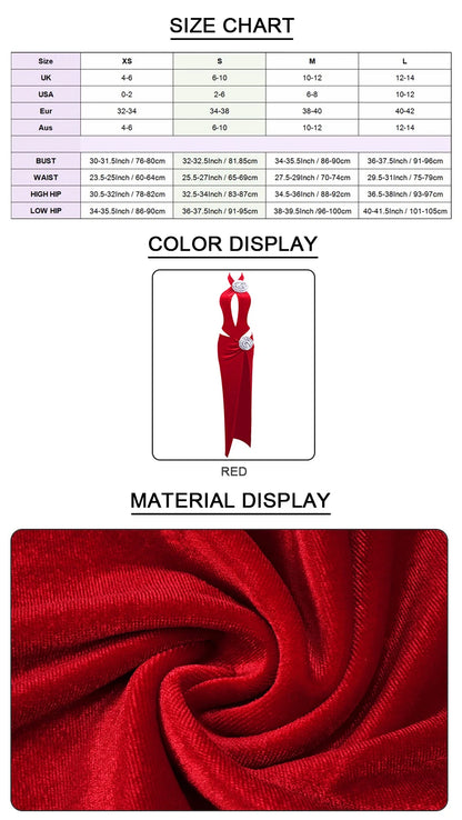 VC Cut Out Long Red Velvet Prom Dress Crystal Rose Details Sleeveless Hollow Out High Slit Maxi Party Cocktail Evening Gowns