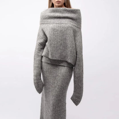 Knitting Off The Shoulder Long Sleeve Women'S Tops Skirt Women'S Sets Sweatshits Sweater Streetwear Wholesale Clothes